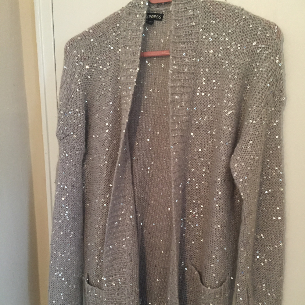 Gray Sequin Knit Cardigan
